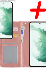 BASEY. Hoes Geschikt voor Samsung S22 Hoesje Bookcase Hoes Flip Case Book Cover Met Screenprotector - Hoesje Geschikt voor Samsung Galaxy S22 Hoes Book Case Hoesje - Rosé goud