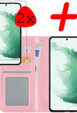 BASEY. Hoes Geschikt voor Samsung S22 Hoesje Bookcase Hoes Flip Case Book Cover Met 2x Screenprotector - Hoesje Geschikt voor Samsung Galaxy S22 Hoes Book Case Hoesje - Lichtroze