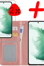 BASEY. Hoes Geschikt voor Samsung S22 Hoesje Bookcase Hoes Flip Case Book Cover Met 2x Screenprotector - Hoesje Geschikt voor Samsung Galaxy S22 Hoes Book Case Hoesje - Rosé goud