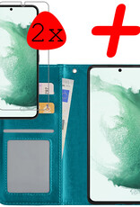 BASEY. Hoes Geschikt voor Samsung S22 Hoesje Bookcase Hoes Flip Case Book Cover Met 2x Screenprotector - Hoesje Geschikt voor Samsung Galaxy S22 Hoes Book Case Hoesje - Turquoise