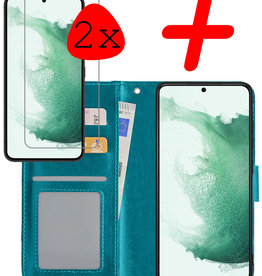 BASEY. Samsung Galaxy S22 Hoesje Bookcase Turquoise Met 2x Screenprotector