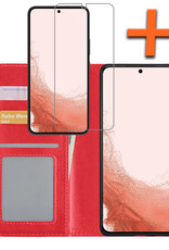Nomfy Hoesje Geschikt voor Samsung S22 Hoes Bookcase Flipcase Book Cover Met Screenprotector - Hoes Geschikt voor Samsung Galaxy S22 Hoesje Book Case - Rood