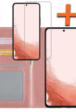 Nomfy Hoesje Geschikt voor Samsung S22 Hoes Bookcase Flipcase Book Cover Met Screenprotector - Hoes Geschikt voor Samsung Galaxy S22 Hoesje Book Case - Rosé goud