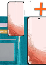 Nomfy Hoesje Geschikt voor Samsung S22 Hoes Bookcase Flipcase Book Cover Met Screenprotector - Hoes Geschikt voor Samsung Galaxy S22 Hoesje Book Case - Turquoise