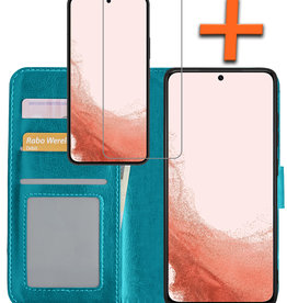 Nomfy Nomfy Samsung Galaxy S22 Hoesje Bookcase Turquoise Met Screenprotector