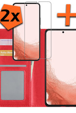Nomfy Hoesje Geschikt voor Samsung S22 Hoes Bookcase Flipcase Book Cover Met 2x Screenprotector - Hoes Geschikt voor Samsung Galaxy S22 Hoesje Book Case - Rood