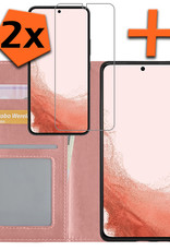 Nomfy Hoesje Geschikt voor Samsung S22 Hoes Bookcase Flipcase Book Cover Met 2x Screenprotector - Hoes Geschikt voor Samsung Galaxy S22 Hoesje Book Case - Rosé goud
