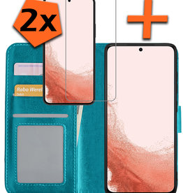 Nomfy Samsung Galaxy S22 Hoesje Bookcase Turquoise Met 2x Screenprotector