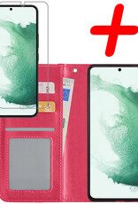 BASEY. Hoes Geschikt voor Samsung S22 Plus Hoesje Bookcase Hoes Flip Case Book Cover Met Screenprotector - Hoesje Geschikt voor Samsung Galaxy S22 Plus Hoes Book Case Hoesje - Donkerroze