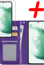 BASEY. Hoes Geschikt voor Samsung S22 Plus Hoesje Bookcase Hoes Flip Case Book Cover Met Screenprotector - Hoesje Geschikt voor Samsung Galaxy S22 Plus Hoes Book Case Hoesje - Paars