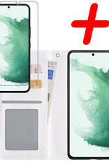 BASEY. Hoes Geschikt voor Samsung S22 Plus Hoesje Bookcase Hoes Flip Case Book Cover Met Screenprotector - Hoesje Geschikt voor Samsung Galaxy S22 Plus Hoes Book Case Hoesje - Wit