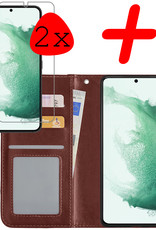 BASEY. Hoes Geschikt voor Samsung S22 Plus Hoesje Bookcase Hoes Flip Case Book Cover Met 2x Screenprotector - Hoesje Geschikt voor Samsung Galaxy S22 Plus Hoes Book Case Hoesje - Bruin