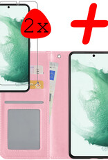 BASEY. Hoes Geschikt voor Samsung S22 Plus Hoesje Bookcase Hoes Flip Case Book Cover Met 2x Screenprotector - Hoesje Geschikt voor Samsung Galaxy S22 Plus Hoes Book Case Hoesje - Lichtroze
