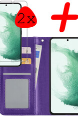BASEY. Hoes Geschikt voor Samsung S22 Plus Hoesje Bookcase Hoes Flip Case Book Cover Met 2x Screenprotector - Hoesje Geschikt voor Samsung Galaxy S22 Plus Hoes Book Case Hoesje - Paars