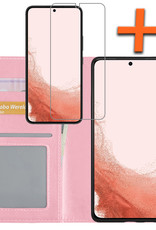 Nomfy Hoesje Geschikt voor Samsung S22 Plus Hoes Bookcase Flipcase Book Cover Met Screenprotector - Hoes Geschikt voor Samsung Galaxy S22 Plus Hoesje Book Case - Lichtroze
