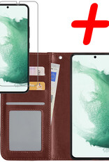 BASEY. Hoes Geschikt voor Samsung S22 Ultra Hoesje Bookcase Hoes Flip Case Book Cover Met Screenprotector - Hoesje Geschikt voor Samsung Galaxy S22 Ultra Hoes Book Case Hoesje - Bruin