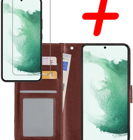 BASEY. BASEY. Samsung Galaxy S22 Ultra Hoesje Bookcase Bruin Met Screenprotector