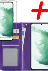 BASEY. Hoes Geschikt voor Samsung S22 Ultra Hoesje Bookcase Hoes Flip Case Book Cover Met Screenprotector - Hoesje Geschikt voor Samsung Galaxy S22 Ultra Hoes Book Case Hoesje - Paars