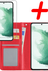 Samsung Galaxy S22 Ultra Hoesje Bookcase Met Screenprotector - Samsung Galaxy S22 Ultra Case Hoes Cover - Samsung Galaxy S22 Ultra Screenprotector - Rood