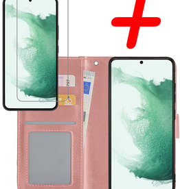 BASEY. BASEY. Samsung Galaxy S22 Ultra Hoesje Bookcase Rose goud Met Screenprotector