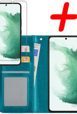 BASEY. Hoes Geschikt voor Samsung S22 Ultra Hoesje Bookcase Hoes Flip Case Book Cover Met Screenprotector - Hoesje Geschikt voor Samsung Galaxy S22 Ultra Hoes Book Case Hoesje - Turquoise