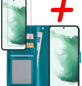 BASEY. Samsung Galaxy S22 Ultra Hoesje Bookcase Turquoise Met Screenprotector