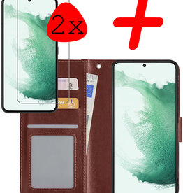 BASEY. BASEY. Samsung Galaxy S22 Ultra Hoesje Bookcase Bruin Met 2x Screenprotector