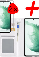 BASEY. Hoes Geschikt voor Samsung S22 Ultra Hoesje Bookcase Hoes Flip Case Book Cover Met 2x Screenprotector - Hoesje Geschikt voor Samsung Galaxy S22 Ultra Hoes Book Case Hoesje - Wit