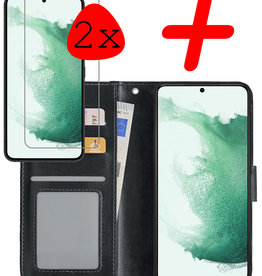 BASEY. Samsung Galaxy S22 Ultra Hoesje Bookcase Zwart Met 2x Screenprotector