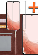 Nomfy Hoesje Geschikt voor Samsung S22 Ultra Hoes Bookcase Flipcase Book Cover Met Screenprotector - Hoes Geschikt voor Samsung Galaxy S22 Ultra Hoesje Book Case - Bruin