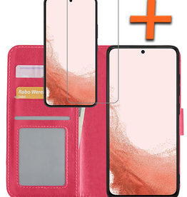 Nomfy Nomfy Samsung Galaxy S22 Ultra Hoesje Bookcase Donkerroze Met Screenprotector