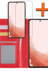 Nomfy Hoesje Geschikt voor Samsung S22 Ultra Hoes Bookcase Flipcase Book Cover Met Screenprotector - Hoes Geschikt voor Samsung Galaxy S22 Ultra Hoesje Book Case - Rood