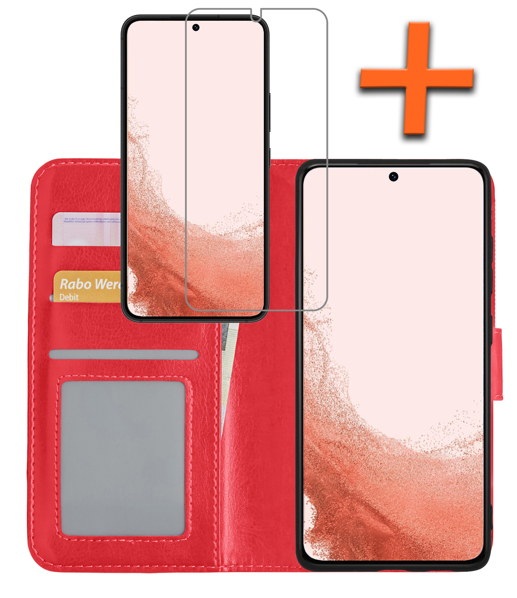 Nomfy Hoesje Geschikt voor Samsung S22 Ultra Hoes Bookcase Flipcase Book Cover Met Screenprotector - Hoes Geschikt voor Samsung Galaxy S22 Ultra Hoesje Book Case - Rood
