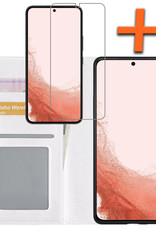 Nomfy Hoesje Geschikt voor Samsung S22 Ultra Hoes Bookcase Flipcase Book Cover Met Screenprotector - Hoes Geschikt voor Samsung Galaxy S22 Ultra Hoesje Book Case - Wit