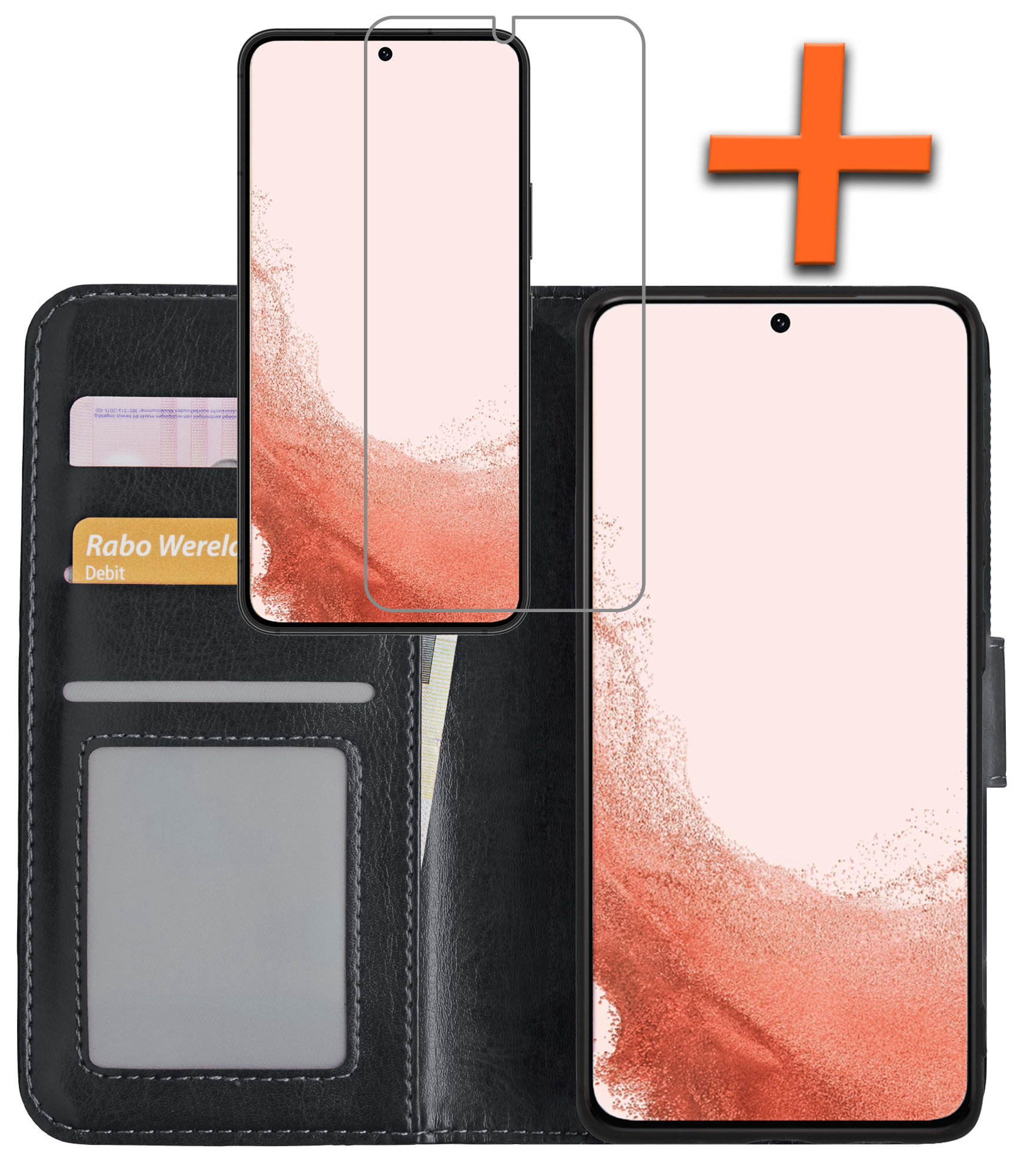 Nomfy Hoesje Geschikt voor Samsung S22 Ultra Hoes Bookcase Flipcase Book Cover Met Screenprotector - Hoes Geschikt voor Samsung Galaxy S22 Ultra Hoesje Book Case - Zwart