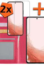 Nomfy Hoesje Geschikt voor Samsung S22 Ultra Hoes Bookcase Flipcase Book Cover Met 2x Screenprotector - Hoes Geschikt voor Samsung Galaxy S22 Ultra Hoesje Book Case - Donkerroze