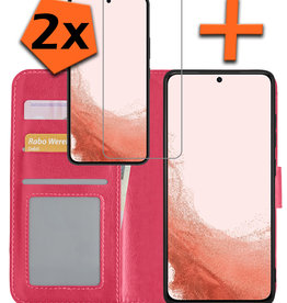 Nomfy Nomfy Samsung Galaxy S22 Ultra Hoesje Bookcase Donkerroze Met 2x Screenprotector