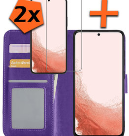 Nomfy Samsung Galaxy S22 Ultra Hoesje Bookcase Paars Met 2x Screenprotector