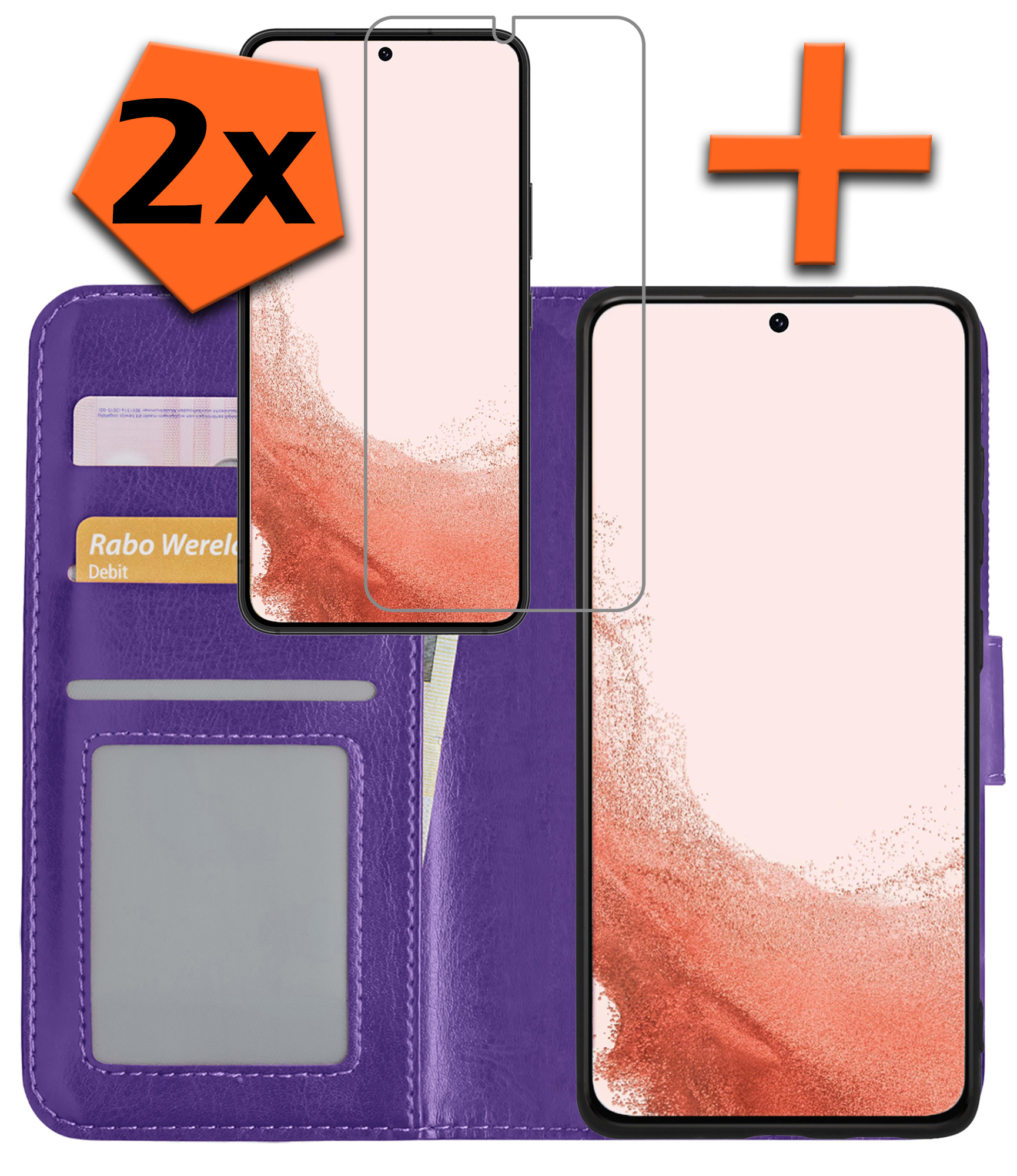 Nomfy Hoesje Geschikt voor Samsung S22 Ultra Hoes Bookcase Flipcase Book Cover Met 2x Screenprotector - Hoes Geschikt voor Samsung Galaxy S22 Ultra Hoesje Book Case - Paars