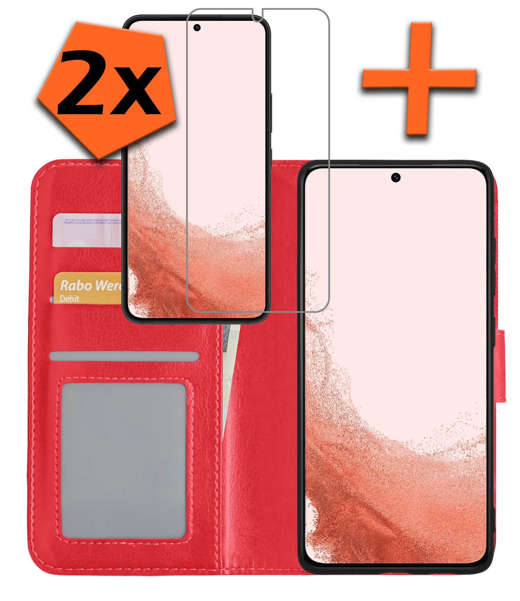Nomfy Hoesje Geschikt voor Samsung S22 Ultra Hoes Bookcase Flipcase Book Cover Met 2x Screenprotector - Hoes Geschikt voor Samsung Galaxy S22 Ultra Hoesje Book Case - Rood