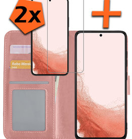 Nomfy Nomfy Samsung Galaxy S22 Ultra Hoesje Bookcase Rose goud Met 2x Screenprotector