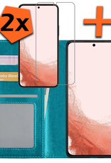 Nomfy Hoesje Geschikt voor Samsung S22 Ultra Hoes Bookcase Flipcase Book Cover Met 2x Screenprotector - Hoes Geschikt voor Samsung Galaxy S22 Ultra Hoesje Book Case - Turquoise