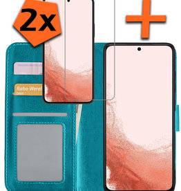Nomfy Nomfy Samsung Galaxy S22 Ultra Hoesje Bookcase Turquoise Met 2x Screenprotector