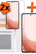 Nomfy Hoesje Geschikt voor Samsung S22 Ultra Hoes Bookcase Flipcase Book Cover Met 2x Screenprotector - Hoes Geschikt voor Samsung Galaxy S22 Ultra Hoesje Book Case - Wit