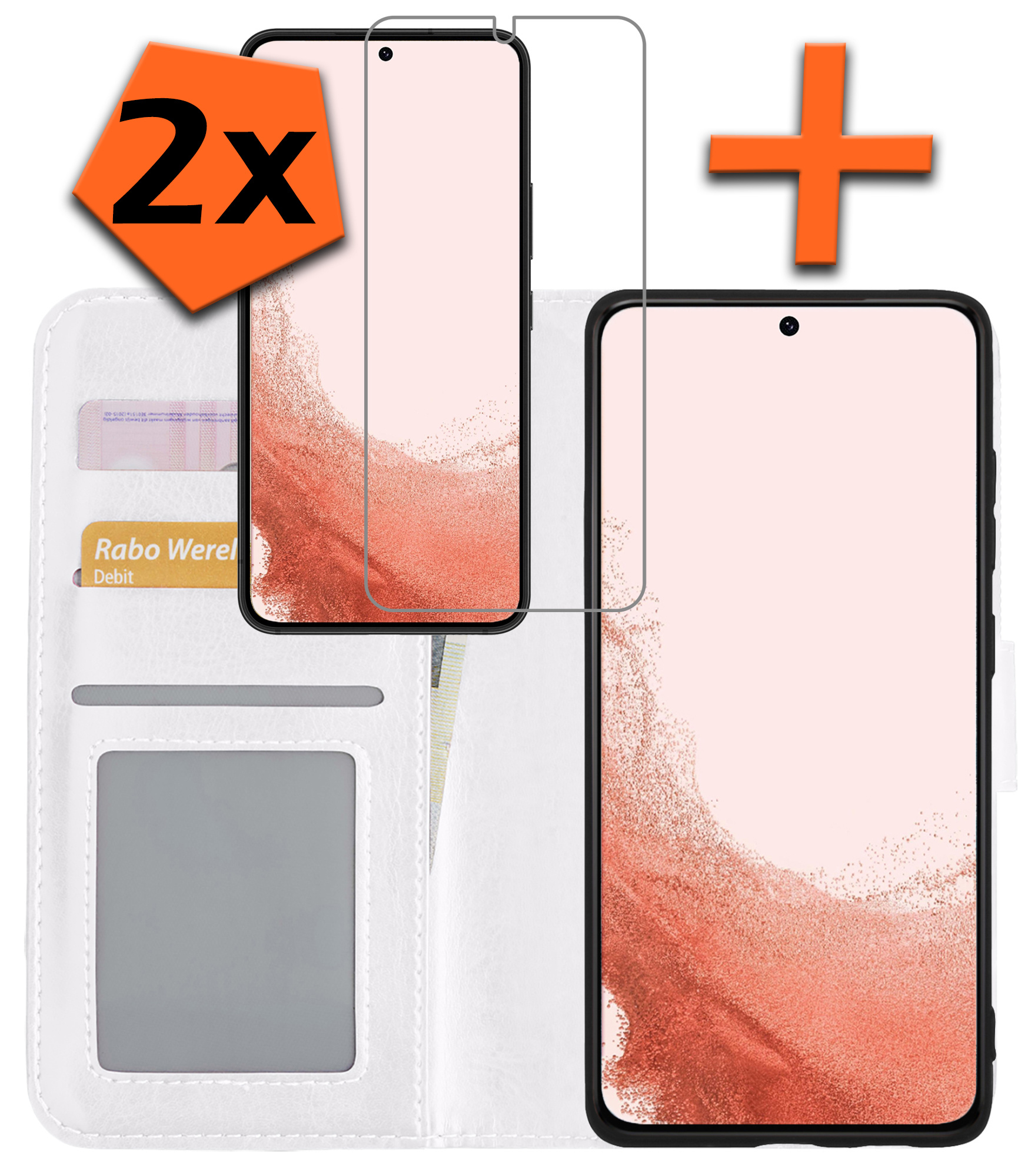 Nomfy Hoesje Geschikt voor Samsung S22 Ultra Hoes Bookcase Flipcase Book Cover Met 2x Screenprotector - Hoes Geschikt voor Samsung Galaxy S22 Ultra Hoesje Book Case - Wit