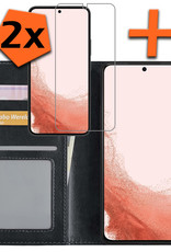 Nomfy Hoesje Geschikt voor Samsung S22 Ultra Hoes Bookcase Flipcase Book Cover Met 2x Screenprotector - Hoes Geschikt voor Samsung Galaxy S22 Ultra Hoesje Book Case - Zwart