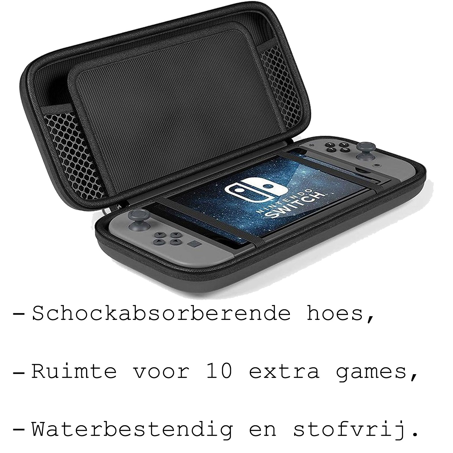 BASEY. Hoesje Geschikt voor Nintendo Switch Case Hoes Hard Cover - Bescherm Case Geschikt voor Nintendo Switch Hoes - Zwart