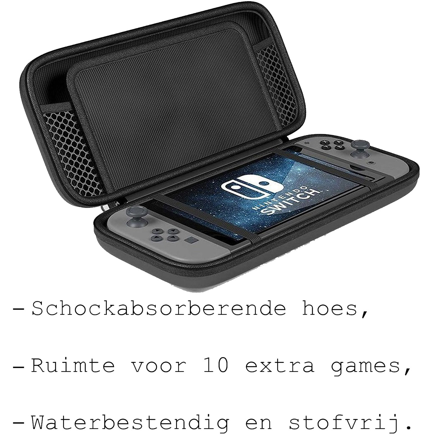 BASEY. Hoesje Geschikt voor Nintendo Switch Case Hoes Hard Cover Koord - Bescherm Case Geschikt voor Nintendo Switch Hoes - Zwart