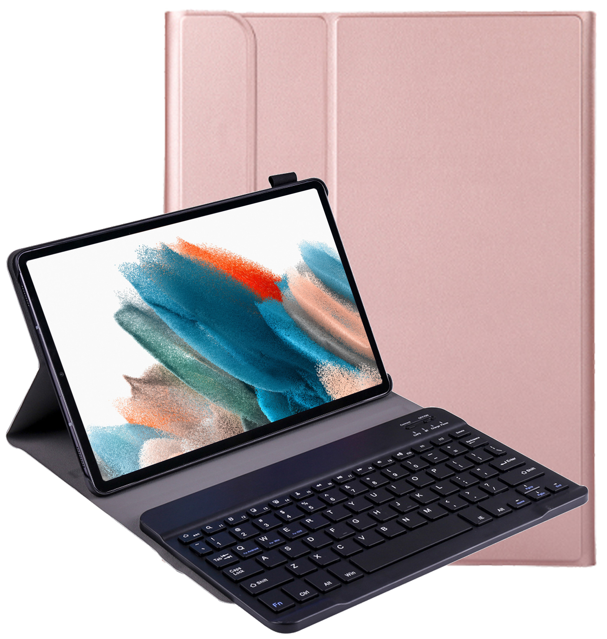BASEY. Hoesje Geschikt voor Samsung Galaxy Tab A8 Toetsenbord Hoes Book Case - Hoes Geschikt voor Samsung Tab A8 Toetsenbord Hoesje Keyboard Cover - Rosé goud