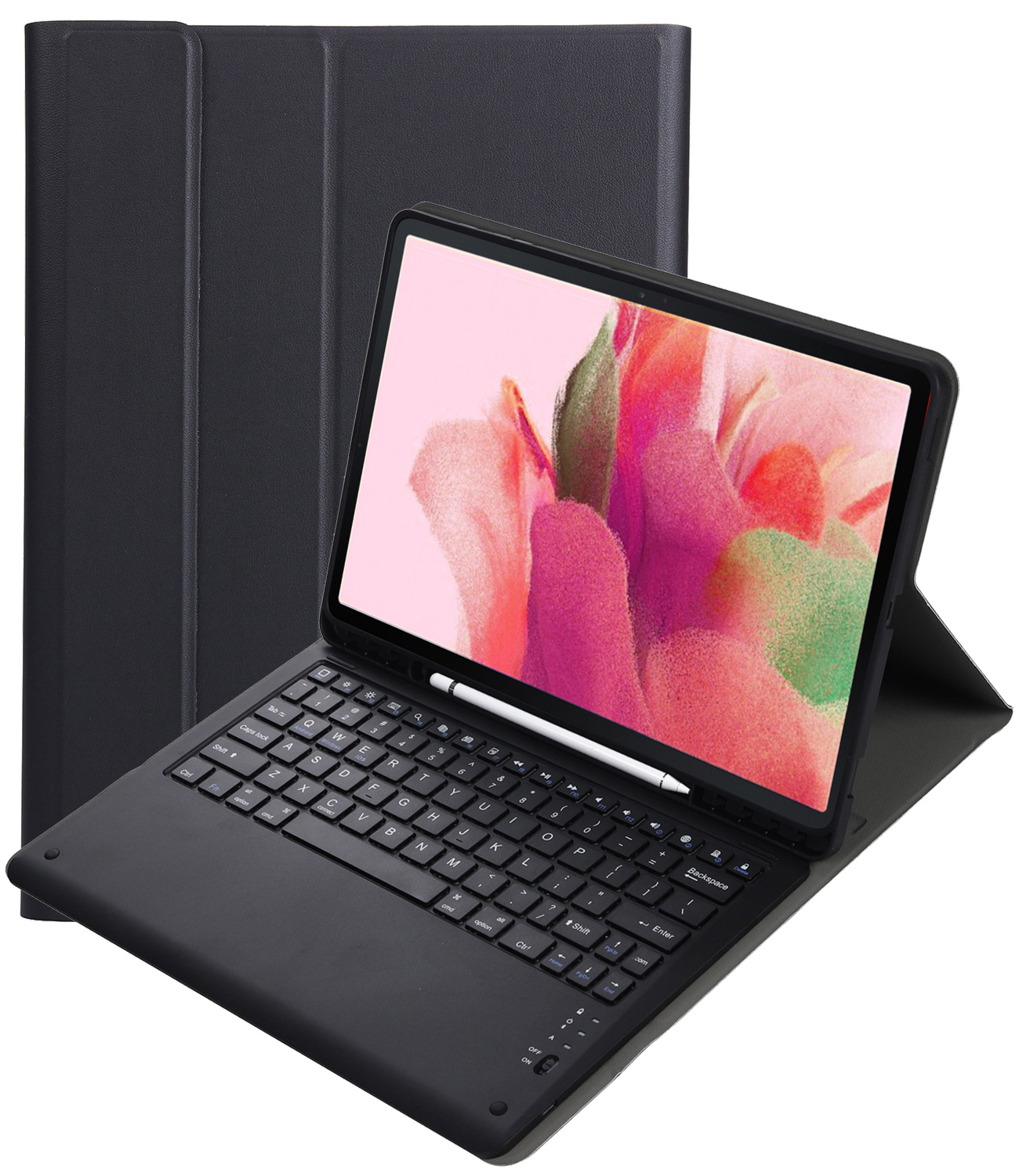 Nomfy Hoes Geschikt voor Samsung Galaxy Tab S7 FE Hoes Toetsenbord Hoes Case Book Cover Hoesje - Hoesje Geschikt voor Samsung Tab S7 FE Keyboard Hoes - Zwart